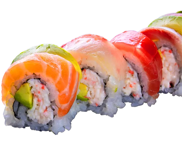 Special sushi roll topped with salmon, tuna, and white fish